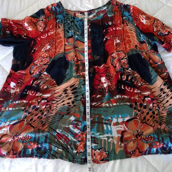 ROAMAN'S Blouse 24W Multicolor Rayon Floral Scoop Neck Button FLAW - Picture 13 of 14